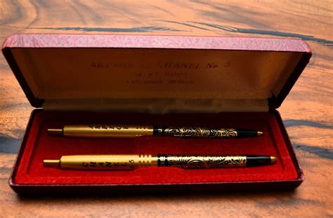 chanel 14k gold filigree pens|arpege Chanel pen set.